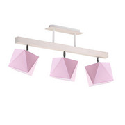 Drewniany plafon 3-punktowy do pokoju dziecka z regulacją kąta padania światła MIRAMAR z różowymi kloszami