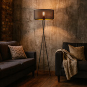 Czarna lampa stojąca na trójnogu PARYŻ AŻUR w stylu loftowym