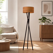Lampa podłogowa w stylu skandynawskim ELX ECO na drewnianym stelażu z abażurem