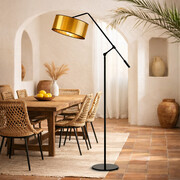 Czarno złota lampa podłogowa na wysięgniku regulowanym LIBERIA MIRROR z abażurem