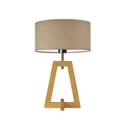 Dębowa lampka nocna z drewnianą podstawą i abażurem beżowym CLIO