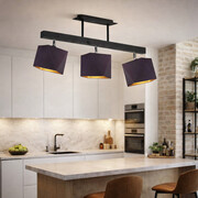 Czarny plafon 3-płomienny LED na drewnianym stelażu MIRAMAR GOLD do kuchni