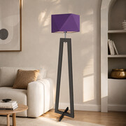 Lampa podłogowa do salonu z fioletowym abażurem drewniana BAKU