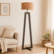 Drewniana lampa stojąca z abażurem BALI ECO do czytania w salonie