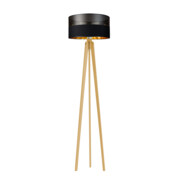 Nowoczesna lampa stojąca z drewna do sypialni MIAMI GLAM z designerskim abażurem