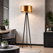 Drewniana lampa stojąca na trójnogu w stylu glamour MIAMI MIRROR