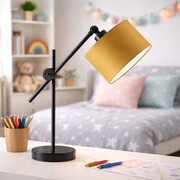 Designerska lampa stołowa na regulowanym ramieniu MALI z musztardowym kloszem