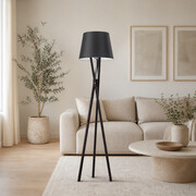 Czarna lampa stojąca drewniana trójnóg ANDORA