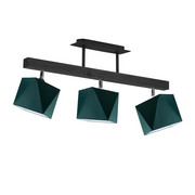 Czarny plafon z 3 abażurami w kolorze butelkowej zieleni MIRAMAR