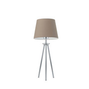 Srebrna lampa stołowa z beżowym abażurem do salonu BERGEN