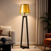 Drewniana lampa podłogowa w złotym kolorze KOS MIRROR