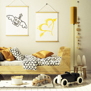 Czarna lampa podłogowa do pokoju dziecka FLORENCJA z musztardowym abażurem w kształcie tuby