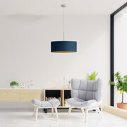 Lampa salonowa z abażurem SINTRA VELUR fi - 50 cm kolor granatowy ze złotym wnętrzem