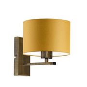 Elegancki kinkiet ścienny do salonu w starym złocie ELVORA z musztardowym abażurem