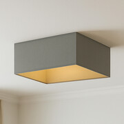 Szara lampa kuchenna przysufitowa ALABAMA GOLD z kwadratowym abażurem 40x40 cm ze złotą amplą