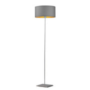 Skandynawska lampa podłogowa do sypialni SOFIA GOLD z szarym abażurem ze złotymi detalami