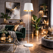 Biała lampa stojąca z abażurem VASTO GOLD lampa podłogowa do sypialni LED