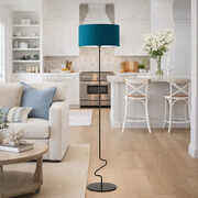Designerska lampa podłogowa do salonu JERSEY w stylu hampton z morskim abażurem