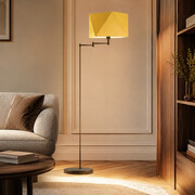 Złota lampa stojąca do sypialni glamour SANTIAGO z musztardowym abażurem