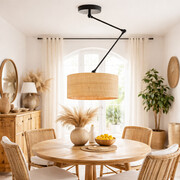 Lampa sufitowa na wysięgniku nad stół NEWA BOHO z kloszem z rattanu