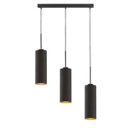 Czarna lampa wisząca BORNEO GOLD z trzema podłużnymi kloszami ze złotym wnętrzem
