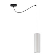 Czarna lampa wisząca do sypialni z jasnoszarym abażurem VIZELA T1