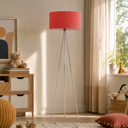 Lampa podłogowa na trzech nogach do salonu SEWILLA z czerwonym abażurem