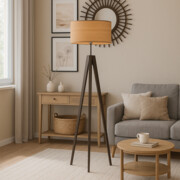 Nowoczesna lampa stojąca z podstawą w stylu statywu i abażurem HAITI ECO