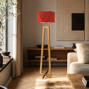 Lampa podłogowa drewniana LED BAKU z czerwonym abażurem