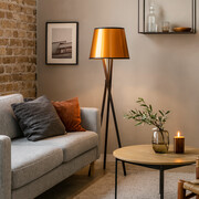 Designerska lampa podłogowa z drewna na trójnogu ANDORA MIRROR w stylu loft