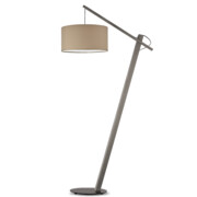 Skandynawska lampa stojąca drewniana z beżowym abażurem TORINO