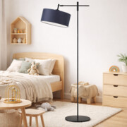 Metalowa lampa stojąca z materiałowym abażurem MELTON lampa stojąca regulowana czarna do sypialni
