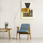 Srebrna lampa stojąca regulowana z musztardowym abażurem BILBAO