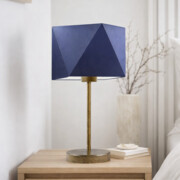 Geometryczna lampa stołowa do salonu WUHU z granatowym abażurem w stylu klasycznym