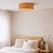 Skandynawska lampa sufitowa do sypialni DUBAJ ECO fi - 50 cm z abażurem z wytłoczonym wzorem drewnianych słojów