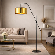 Nowoczesna lampa stojąca z regulowanym ramieniem do czytania w stylu glamour BILBAO MIRROR złoto-czarna