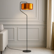 Designerska lampa stojąca do salonu TESALLIA MIRROR w stylu loftowym i czarno-miedzianej kolorystyce