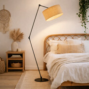 Rattanowa lampa stojąca do sypialni na wysięgniku regulowanym BARI BOHO