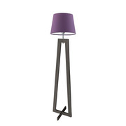 Drewniana lampa podłogowa z fioletowym kloszem KOS