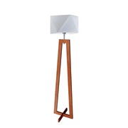 Skandynawska lampa stojąca drewniana BAKU z jasnoszarym abażurem