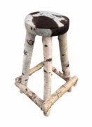 Stołek Barowy/Hoker Drewniany Prawdziwa Skóra Bydlęca Janosik