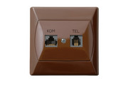 Gniazdo komputerowo-telefoniczne Ospel Akcent GPKT-A/K/24 RJ 45 kat. 5e, (8-stykowe) + RJ 11 (6-stykowe) brązowy OSPEL