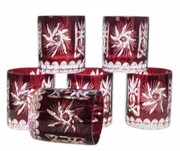 Rubinowe kryształowe szklanki do whisky Młynek Oliwka 6 sztuk MaRika