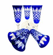 Kobaltowe kryształowe kieliszki do szampana 150ml Krata Oliwka 6 sztuk MaRika