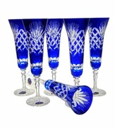 Kobaltowe kryształowe kieliszki do szampana 170ml Ananas 6 sztuk MaRika