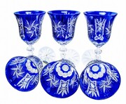 Kobaltowe kryształowe kieliszki do wina 280ml Młynek Oliwka 6 szt MaRika