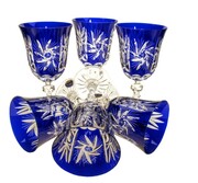 Kobaltowe kieliszki do wina Młynek Oliwka 220ml 6 sztuk MaRika