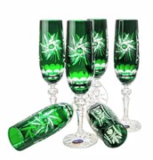 Szmaragdowe kryształowe kieliszki do szampana170ml Młynek Oliwka 6 szt MaRika