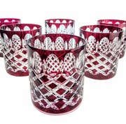 Rubinowe kryształowe szklanki do whisky 280ml Krata Oliwka 6 sztuk MaRika