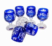 Kobaltowe kryształowe kieliszki do wódki Młynek Oliwka 6 sztuk MaRika